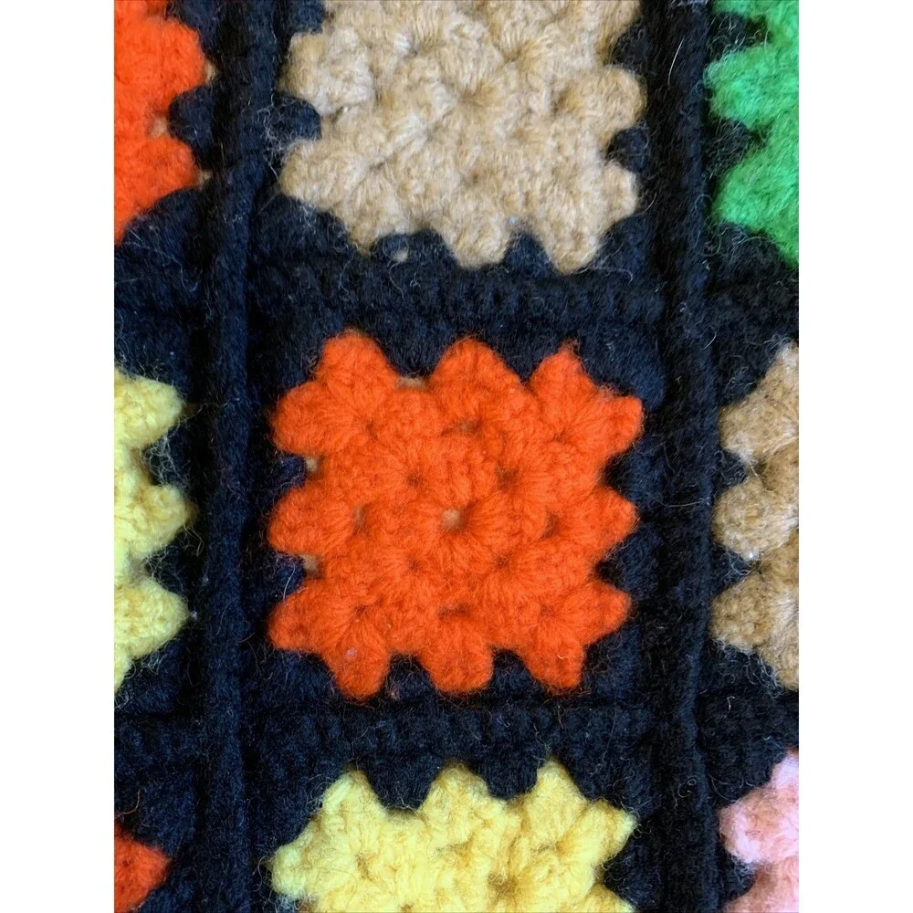 Vintage Granny Handmade Crochet Wool Afghan Square Roseanne Big Bang 48” X 48”